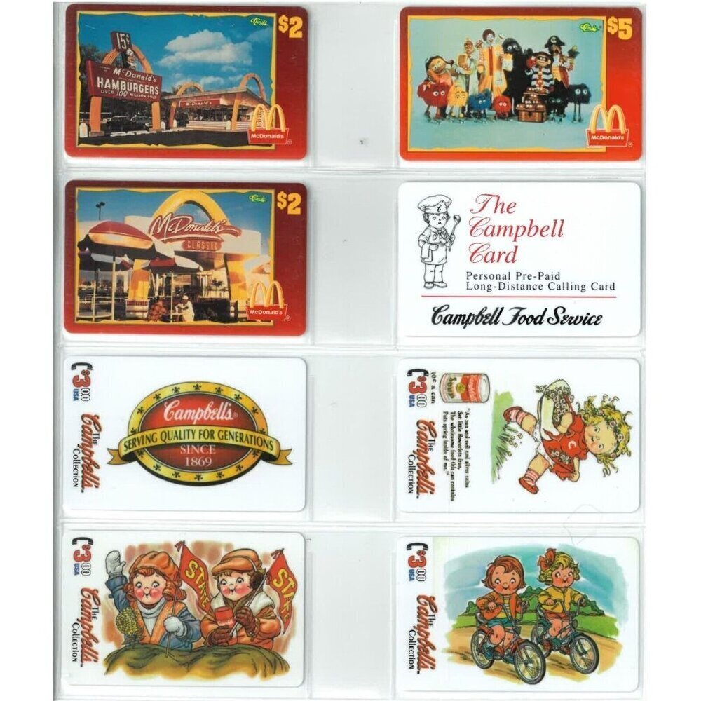 Mixed Lot of 8 Collector Phone Cards- McDonalds/Campbells Soup (90s vintage)